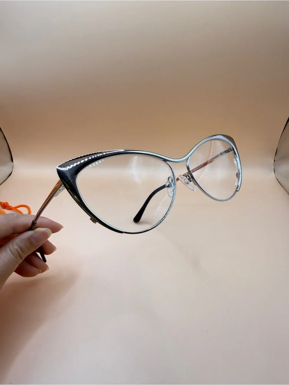 Vooglam Women's Silver Cat-Eye Eyeglasses with Orange Pouch, no prescription